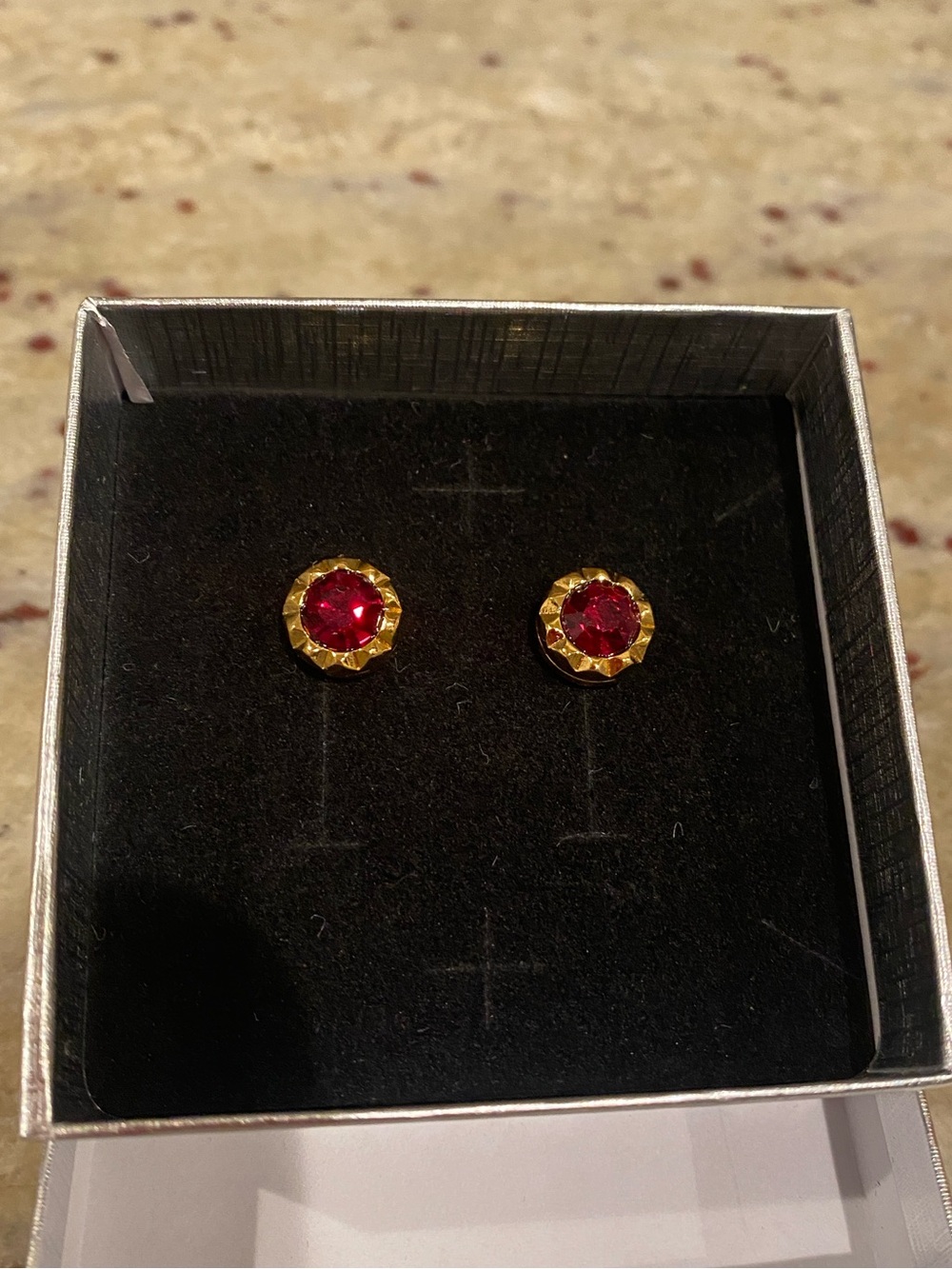 Gold-Tone Earrings with Red Crystal Centers